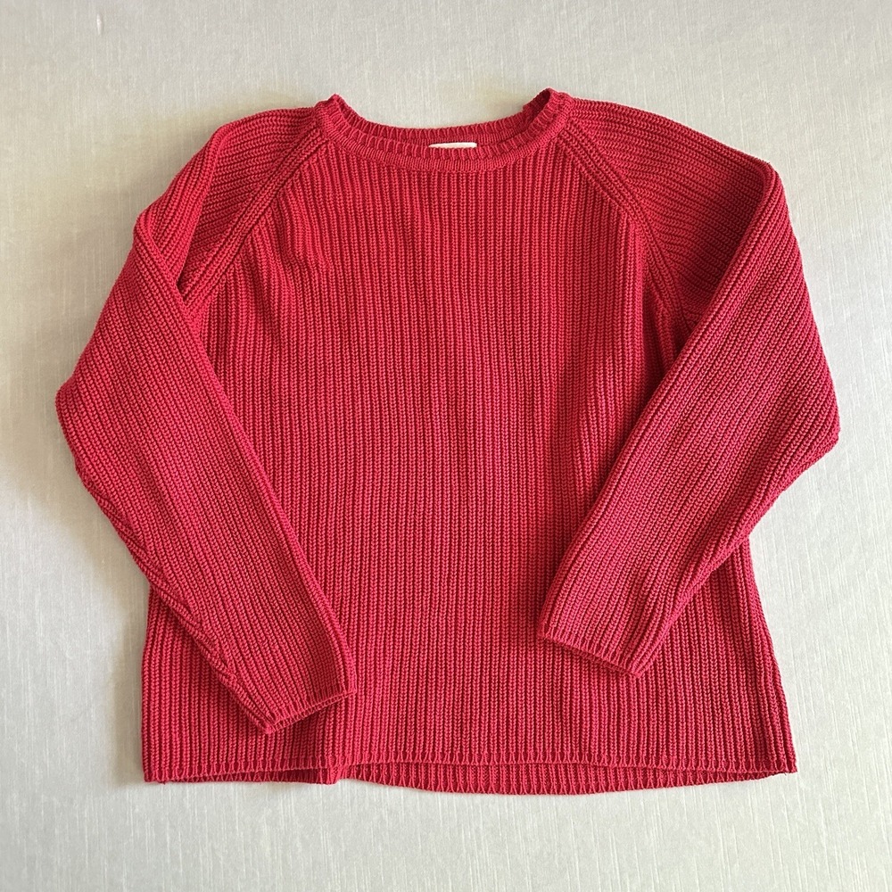 Pierre Cardin Womens Cotton Cable Knit Long Sleeve Sweater Top Red‎ Large